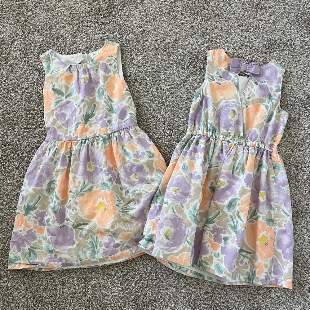 Twin Carter's Floral Dresses in Purple and Orange